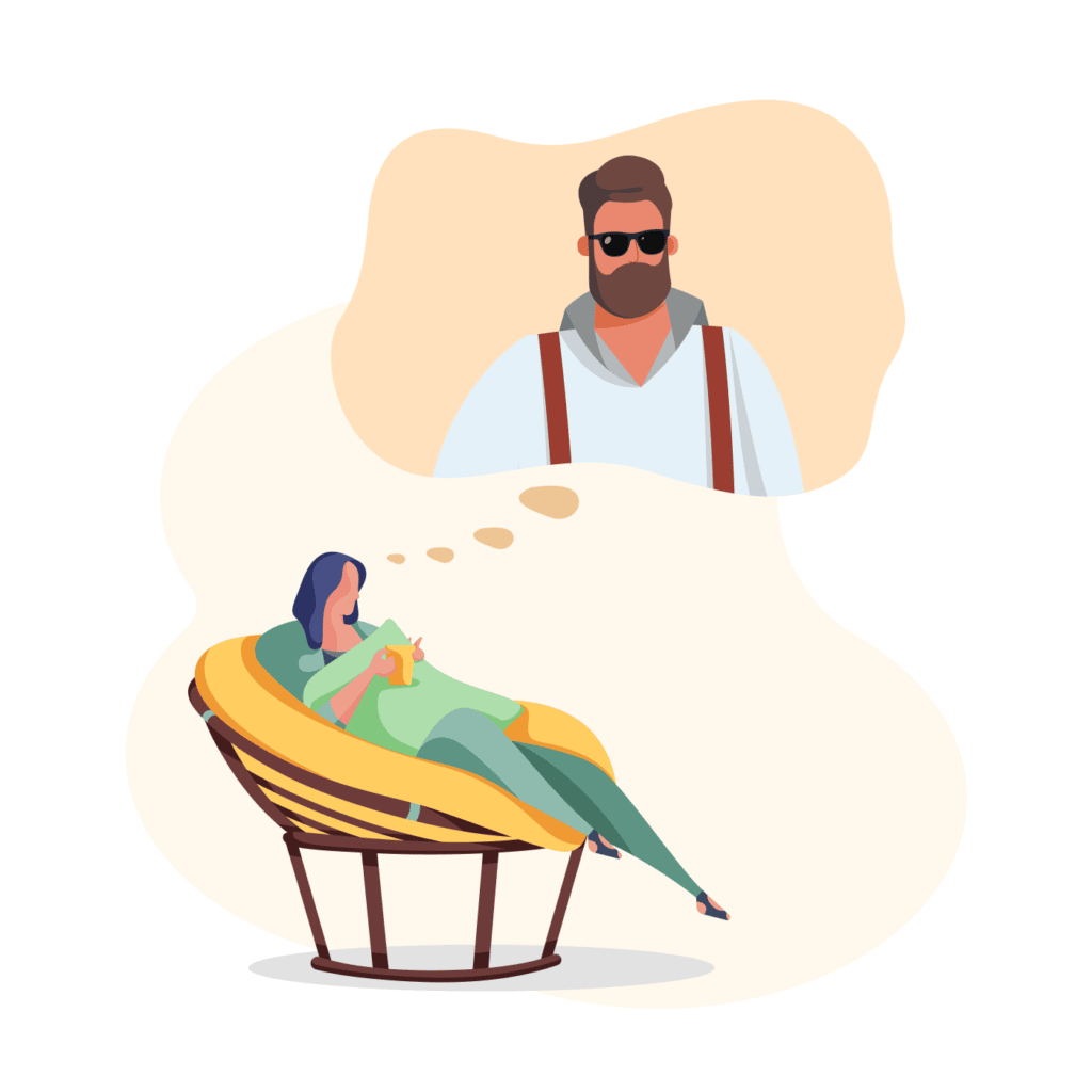 Woman sitting on a chair thinking about a guy.