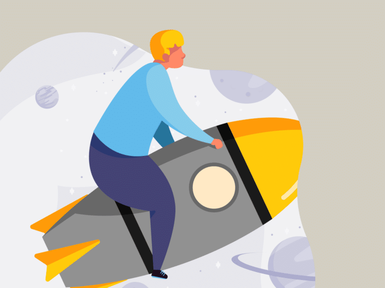 a rocket with a man, symbolising the future of work