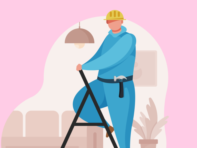 a worker standing on a ladder showcasing workplace health and safety